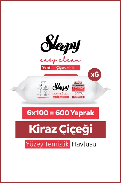 Sleepy Easy Clean Kiraz Çiçeği Yüzey Temizlik Havlusu Mendili 6x100 (600 Yaprak) ürün görseli 1