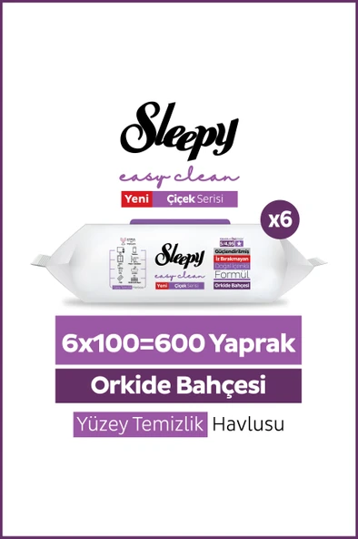 Sleepy Easy Clean Orkide Bahçesi Yüzey Temizlik Havlusu Mendili 6x100 (600 Yaprak) ürün görseli 1