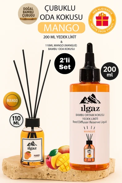 Mango Bambu Çubuklu Oda Kokusu 110 Ml & Mango Yedek Likit Şişe 200 Ml ürün görseli 1