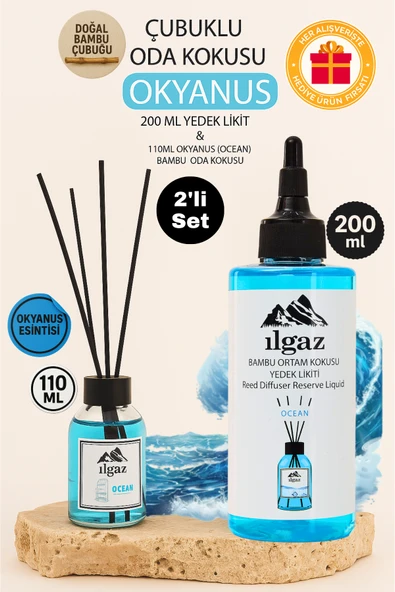 Okyanus Esintisi Bambu Çubuklu Oda Kokusu 110 Ml & Okyanus Esintisi Yedek Likit Şişe 200 Ml ürün görseli 1