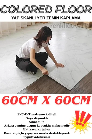 Renkli Duvarlar Kendinden Yapışkanlı Yer Zemin ve Duvar Kaplama Paneli Arkası Kauçuklu 60X60cm Floor Pvc Panel 6216 ürün görseli 1