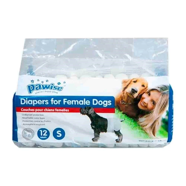 Pawise Dişi Köpek Alt Bağlama Bezi Beyaz S Boy 12 Adet ürün görseli 1