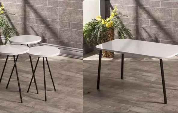 Zigon Sehpa Ve Orta Sehpa Set Kr Metal Beyaz ürün görseli 1