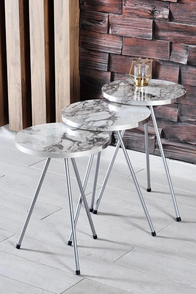 Zigon Sehpa ve Orta Sehpa Elips Gümüş Metal Ayak Gümüş Efes Set ürün görseli 1