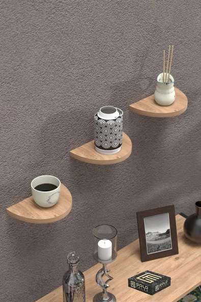 Duvar Rafı Dekoratif 3 Adet Çiçeklik Oval Ceviz ürün görseli 1