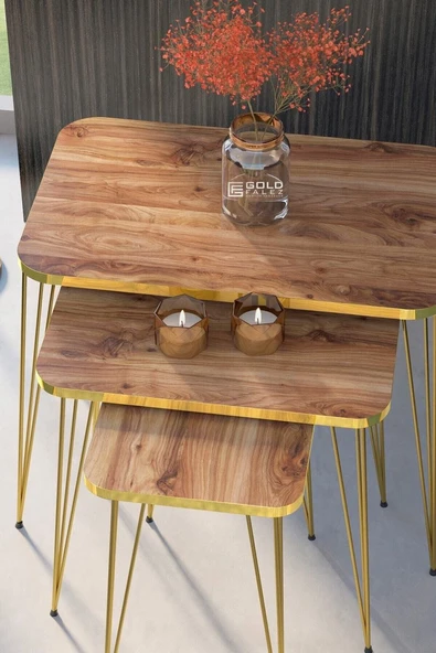Zigon Sehpa Kr Gold Ceviz Tel - Resim 2