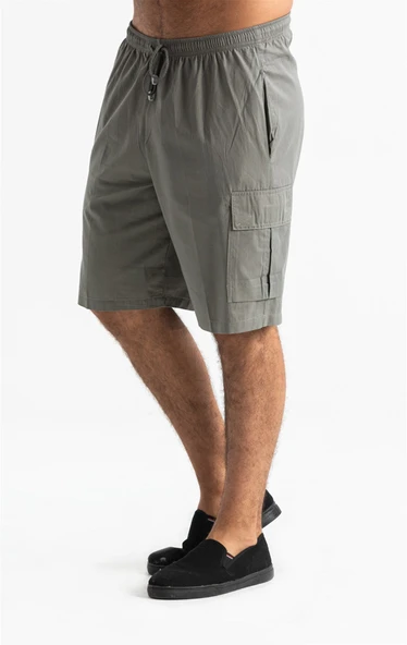 Gabardin Lastikli Erkek Şort Haki Hk - Resim 3