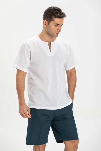 Büyük Beden Kısa Kol Şile Bezi Bisiklet Yaka Erkek Yazlık Tshirt Beyaz 3001 ürün görseli 1