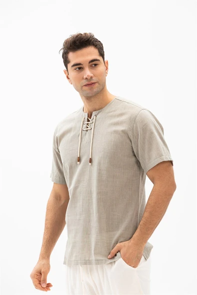 Büyük Beden Kısa Kol Şile Bezi Zımbalı Erkek Yazlık Tshirt Taş 3031 ürün görseli 1