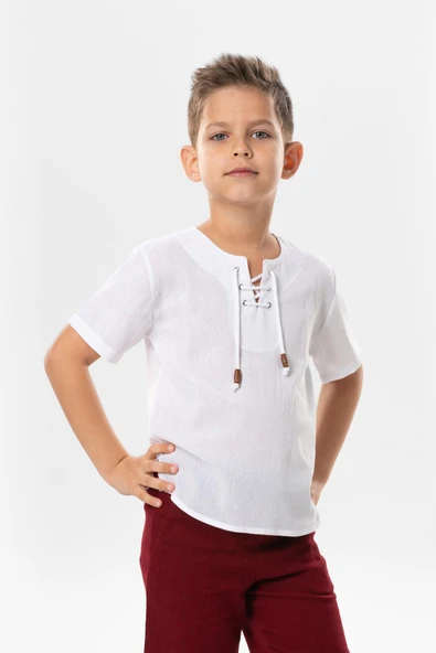 Kısa Kol Şile Bezi Zımbalı Yazlık Erkek Çocuk Tshirt Beyaz 3001 ürün görseli 1