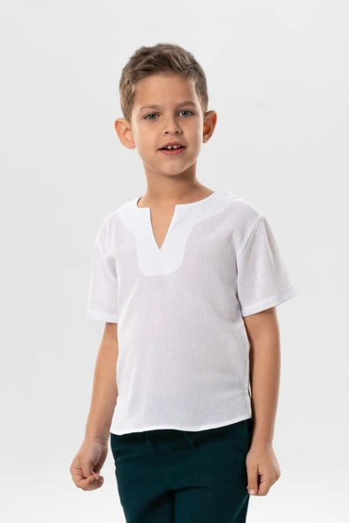 Kısa Kol Şile Bezi Bisiklet Yaka Yazlık Erkek Çocuk Tshirt Beyaz 3001 ürün görseli 1
