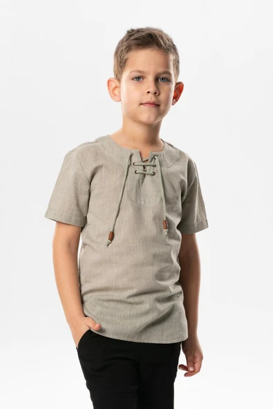 Kısa Kol Şile Bezi Zımbalı Yazlık Erkek Çocuk Tshirt Taş 3031 ürün görseli 1