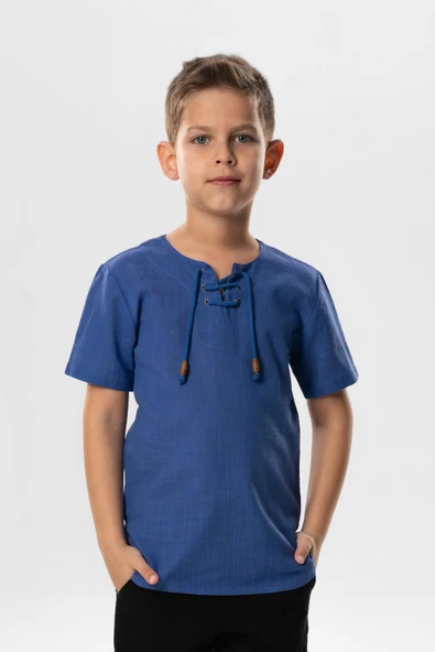 Kısa Kol Şile Bezi Zımbalı Yazlık Erkek Çocuk Tshirt Saks 3050 ürün görseli 1