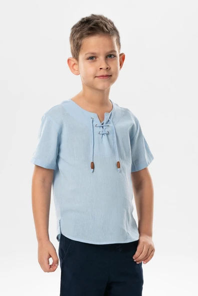 Kısa Kol Şile Bezi Zımbalı Yazlık Erkek Çocuk Tshirt Buz Mavi 3027 ürün görseli 1