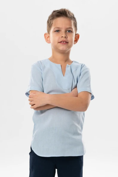 Kısa Kol Şile Bezi Bisiklet Yaka Yazlık Erkek Çocuk Tshirt Buz Mavi 3027 ürün görseli 1
