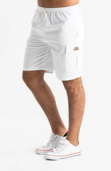 Gabardin Lastikli Erkek Şort Beyaz Byz - Resim 5