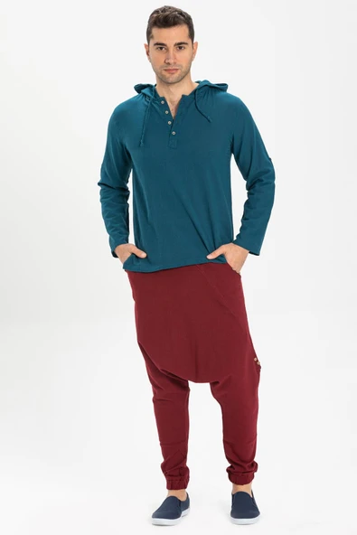Şile Bezi Kapüşonlu Erkek Yazlık Sweatshirt Petrol Ptrl ürün görseli 1