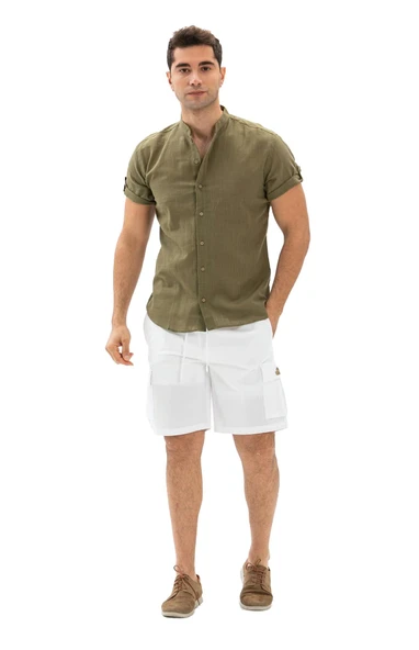 Gabardin Lastikli Erkek Şort Beyaz Byz - Resim 7