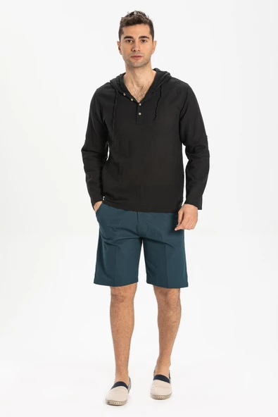 Şile Bezi Kapüşonlu Erkek Yazlık Sweatshirt Siyah Syh ürün görseli 1
