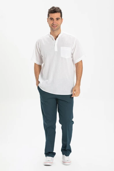 Kısa Kol Şile Bezi Tek Cepli Hakim Yaka Erkek Yazlık Tshirt Beyaz 3001 ürün görseli 1