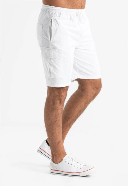 Gabardin Lastikli Erkek Şort Beyaz Byz - Resim 4