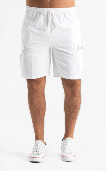 Gabardin Lastikli Erkek Şort Beyaz Byz - Resim 2