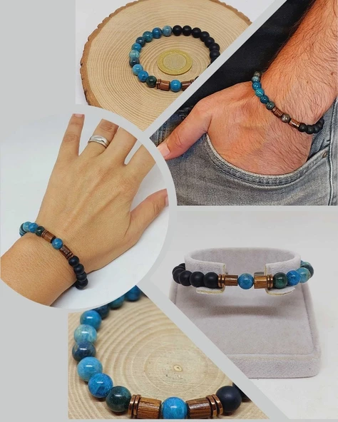 Apatit & Oniks Taşı 8mm Unisex Tasarım Bileklik Hawaii Model (14290) ürün görseli 1
