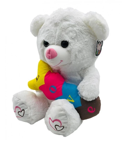 Peluş Renkli Love Kalpli Ayıcık 60 Cm - Mavi Su Dünyası ürün görseli 1