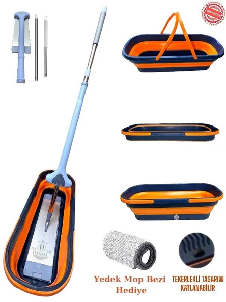 TEKERLEKLİ KATLANIR KOVA VE ÜST KALİTE KENDİNDEN SIKMALI MOP TAKIMI ürün görseli 1
