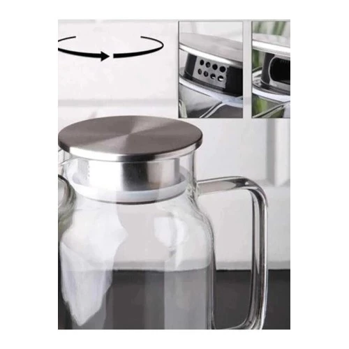 1500 ml Borosilikat Cam Su Sürahisi - Metal Kapaklı ve Isıya Dayanıklı ürün görseli 1