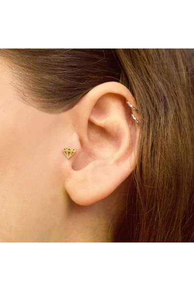 Elmas Modelli Altın Tragus Küpe ürün görseli 1