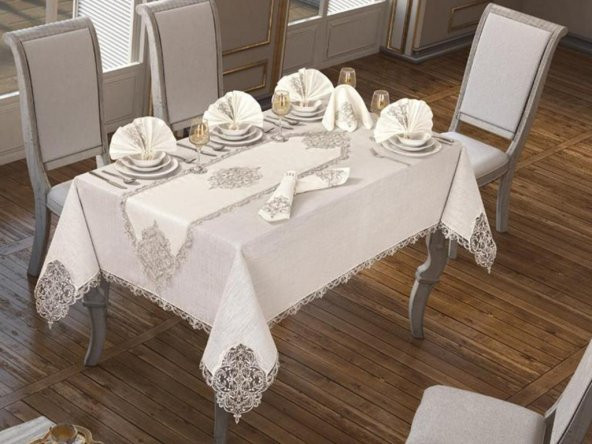 26 Parça Elegant Masa Örtüsü Takımı Krem Silver ürün görseli 1