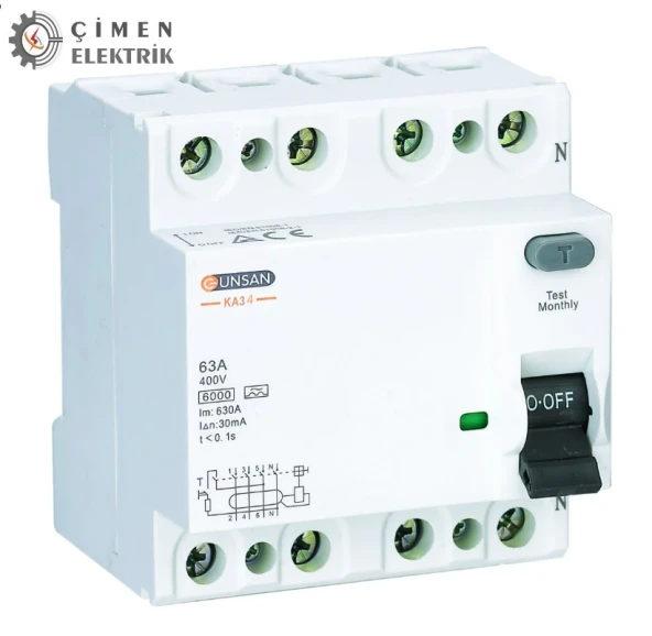 Günsan 4x25A 30Ma Kaçak Akım Rolesi KA3-4-25/30 ürün görseli 1