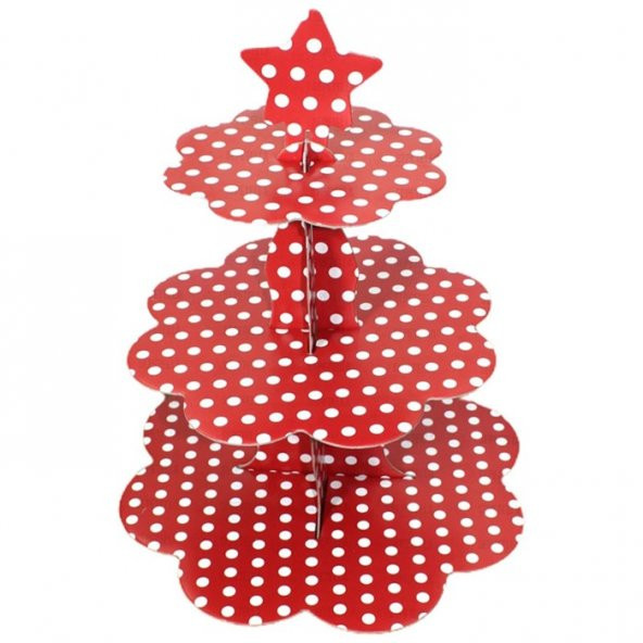 KIRMIZI PUANLI KEK STANDI 3 KATLI ürün görseli 1