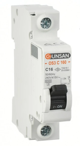 Günsan 1x16A C Serisi 6Ka Otomatik Sigorta OS3C160-1C16 ürün görseli 1