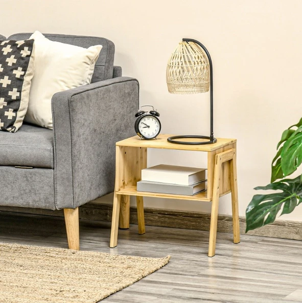 Bambu 2 Katlı Oturma Odası Yatak Odası Komodini Raflı Komodin Sehpa ürün görseli 1