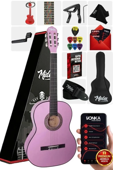 Midex CG-36PU Kaliteli 36 İnç 3/4 Junior Çocuk Gitarı 8-12 Yaş Arası (Çanta Askı Capo Nota Sticker Pena Metod ürün görseli 1