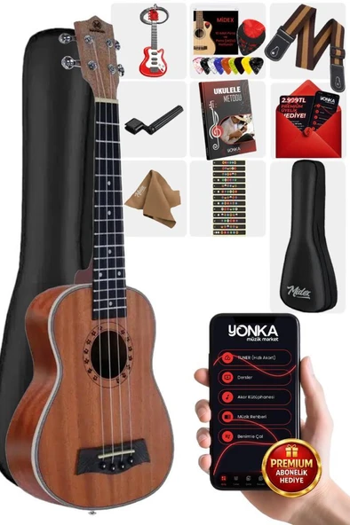 Maxword MU-21 PRO Yüksek Kaliteli Maun Soprano Ukulele Seti ürün görseli 1