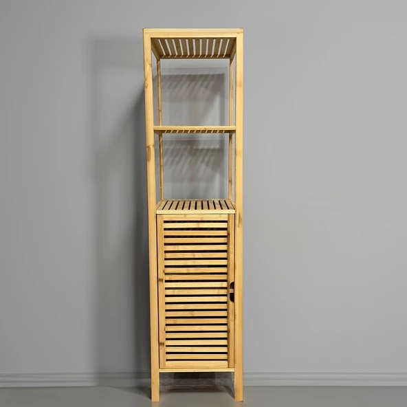 Bambu Banyo Dolabı 5 Raflı Kapaklı Banyo Düzenleme Dolabı Havlu Dolabı ürün görseli 1