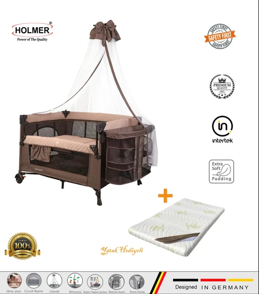 HOLMER Coolstyle Cibinlikli Anne Yanı Oyun Parkı 70x110cm Kahverengi Aloevera Yatak ürün görseli 1