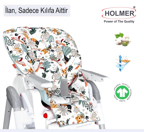 HOLMER Leke Tutmaz Organik Mama Sandalyesi Minderi & Kılıfı Max-M Su Yeşili ürün görseli 1