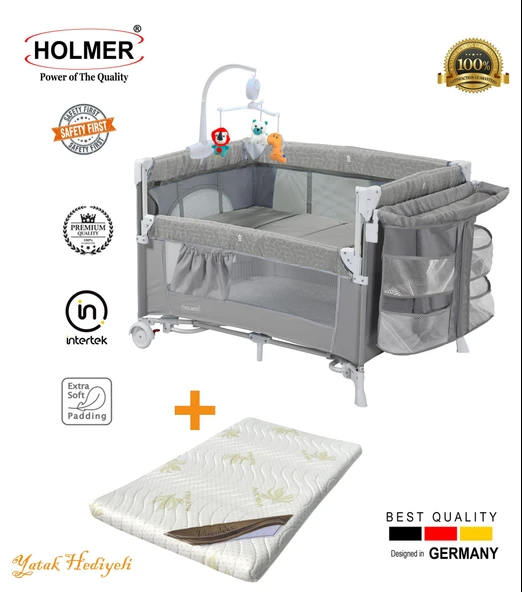 HOLMER Maxi Comfort Coolstyle Anne Yanı-deluxe Kumaş Premium Dönenceli Oyun Parkı Gri Aloevera Yatak 70x110 Cm ürün görseli 1