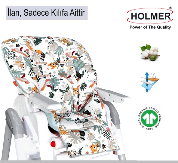 HOLMER Leke Tutmaz Organik Mama Sandalyesi Minderi & Kılıfı Max-T Su Yeşili ürün görseli 1