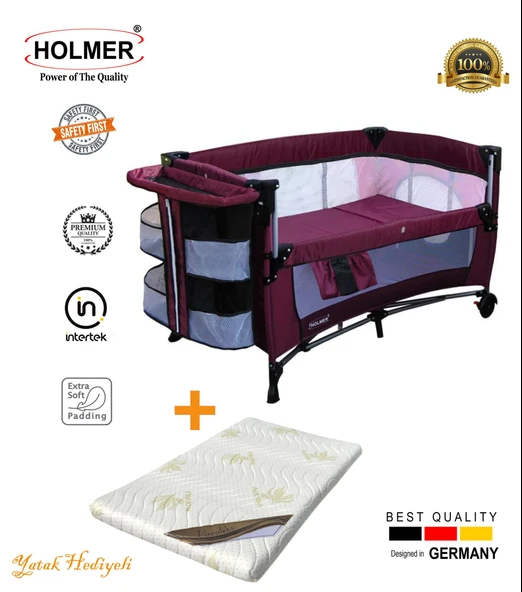 HOLMER Kids Maxi Comfort Coolstyle Anne Yanı Oyun Parkı/Beşik 70x110cm Mürdüm+Aloevera Yatak ürün görseli 1