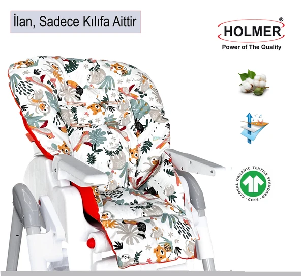 HOLMER Leke Tutmaz Organik Mama Sandalyesi Minderi & Kılıfı Max-t Açık Gri ürün görseli 1