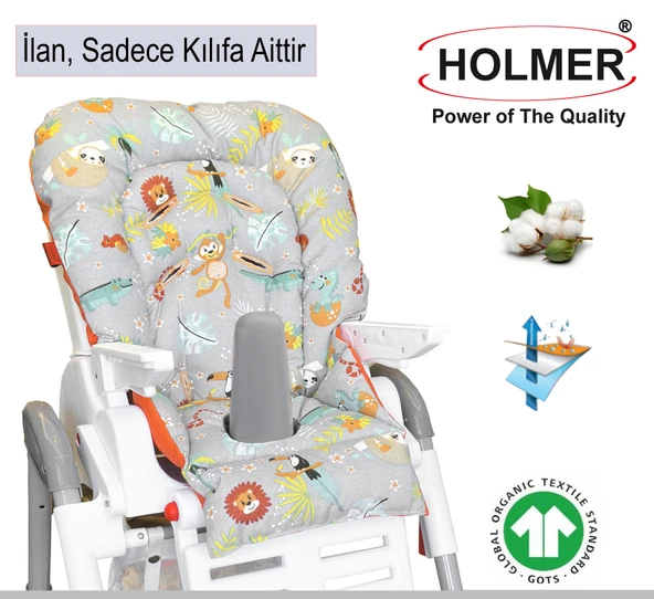 HOLMER Leke Tutmaz Organik Mama Sandalyesi Minderi & Kılıfı Max-M Koyu Gri ürün görseli 1