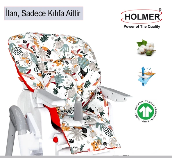 HOLMER Leke Tutmaz Organik Mama Sandalyesi Minderi & Kılıfı Max-m Açık Gri ürün görseli 1