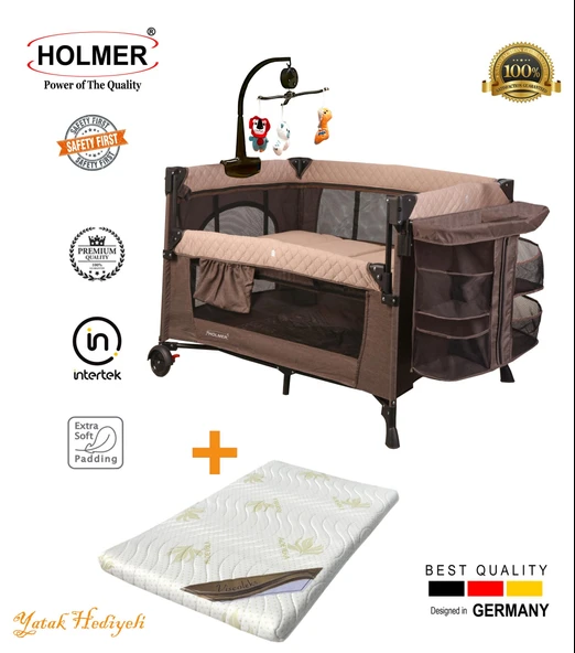 HOLMER Maxi Comfort Coolstyle Anne Yanı-deluxe Kumaş Premium Dönenceli Oyun Parkı Bej + Aloevera Yatak 70x110 Cm ürün görseli 1