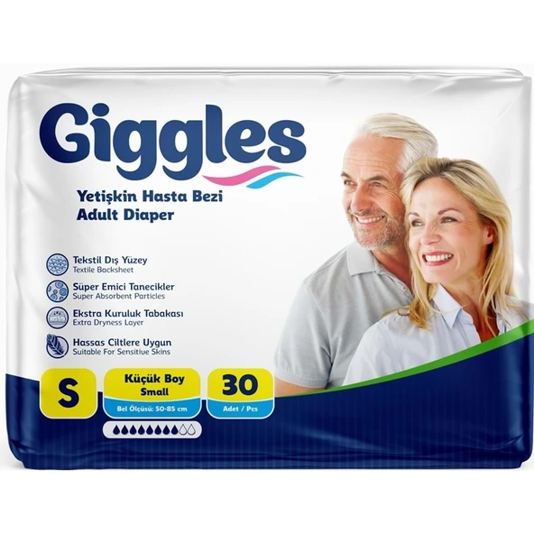 Giggles Yetişkin Bezi Bel Bantlı Tekstil Yüzey Küçük - Small (S) 30 Adet Tekli Pk ürün görseli 1