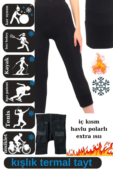 Kadın Içi Polar Tüylü Tayt Termal Yüksek Bel Karda Rüzgarda Soğuk Geçirmez ürün görseli 1